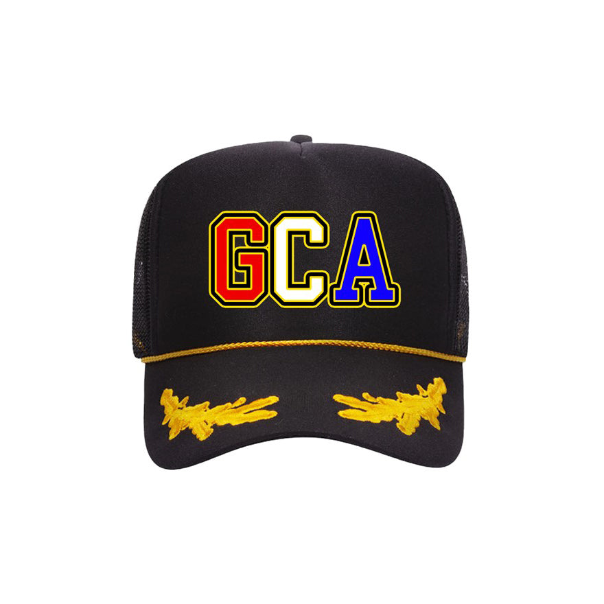 Gold Leaf Crown Trucker Hat Red White Blue
